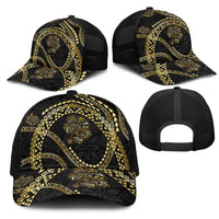 Hawaiian Kakau Art and Hisbiscus Tattoo Mesh Trucker Cap Tribal Pattern-Gold Style LT03 - Polynesian Pride
