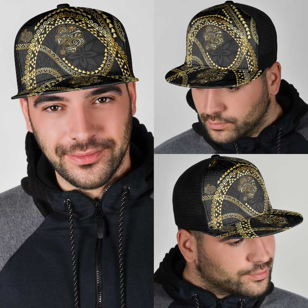 Hawaiian Kakau Art and Hisbiscus Tattoo Mesh Trucker Cap Tribal Pattern-Gold Style LT03 - Polynesian Pride