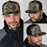 Hawaiian Kakau Art and Hisbiscus Tattoo Mesh Trucker Cap Tribal Pattern-Gold Style LT03 - Polynesian Pride