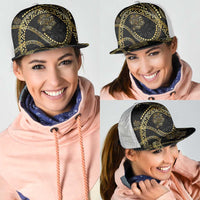 Hawaiian Kakau Art and Hisbiscus Tattoo Mesh Trucker Cap Tribal Pattern-Gold Style LT03 - Polynesian Pride