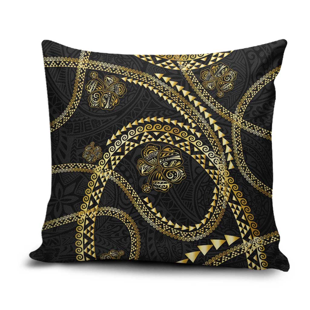 Hawaiian Kakau Art and Hisbiscus Tattoo Pillow Cover Tribal Pattern-Gold Style LT03 Black - Polynesian Pride