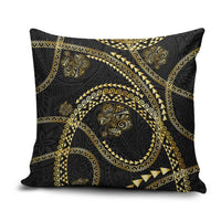 Hawaiian Kakau Art and Hisbiscus Tattoo Pillow Cover Tribal Pattern-Gold Style LT03 Black - Polynesian Pride