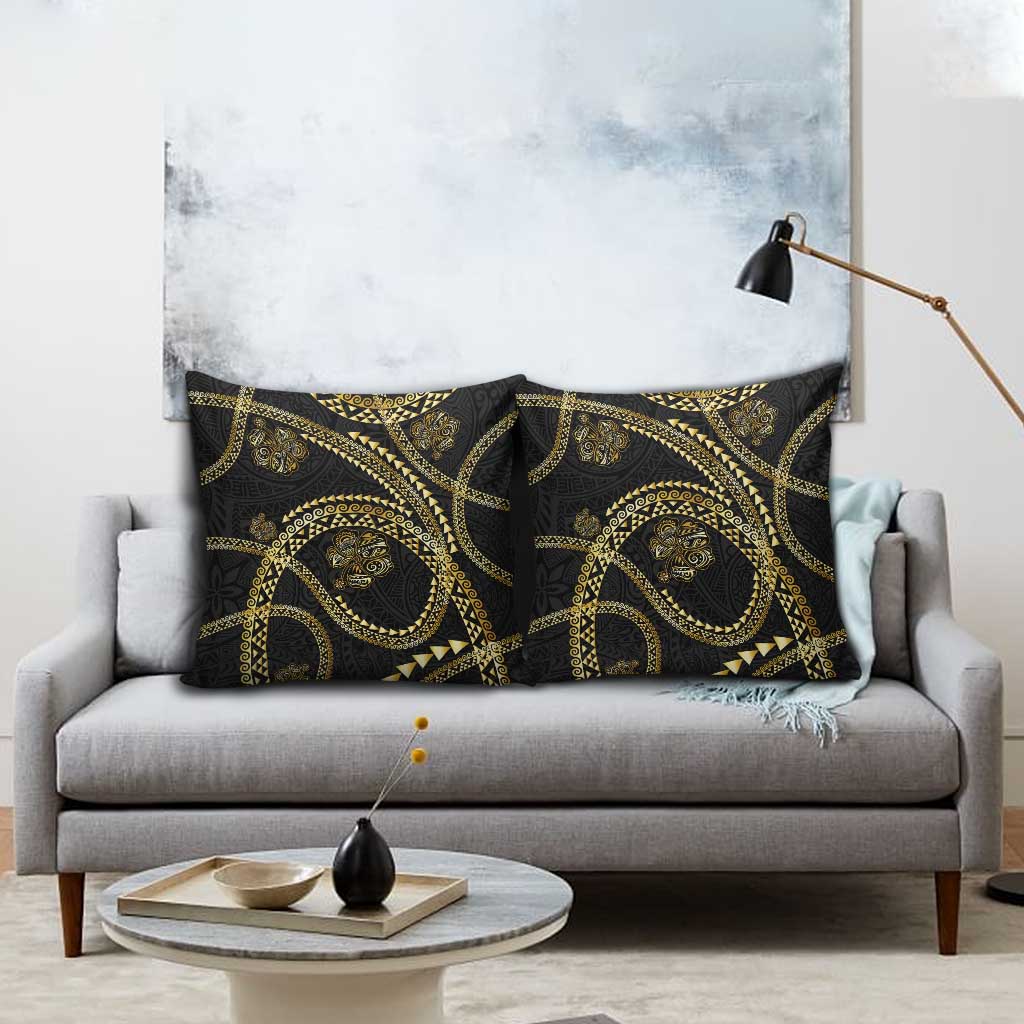 Hawaiian Kakau Art and Hisbiscus Tattoo Pillow Cover Tribal Pattern-Gold Style LT03 - Polynesian Pride