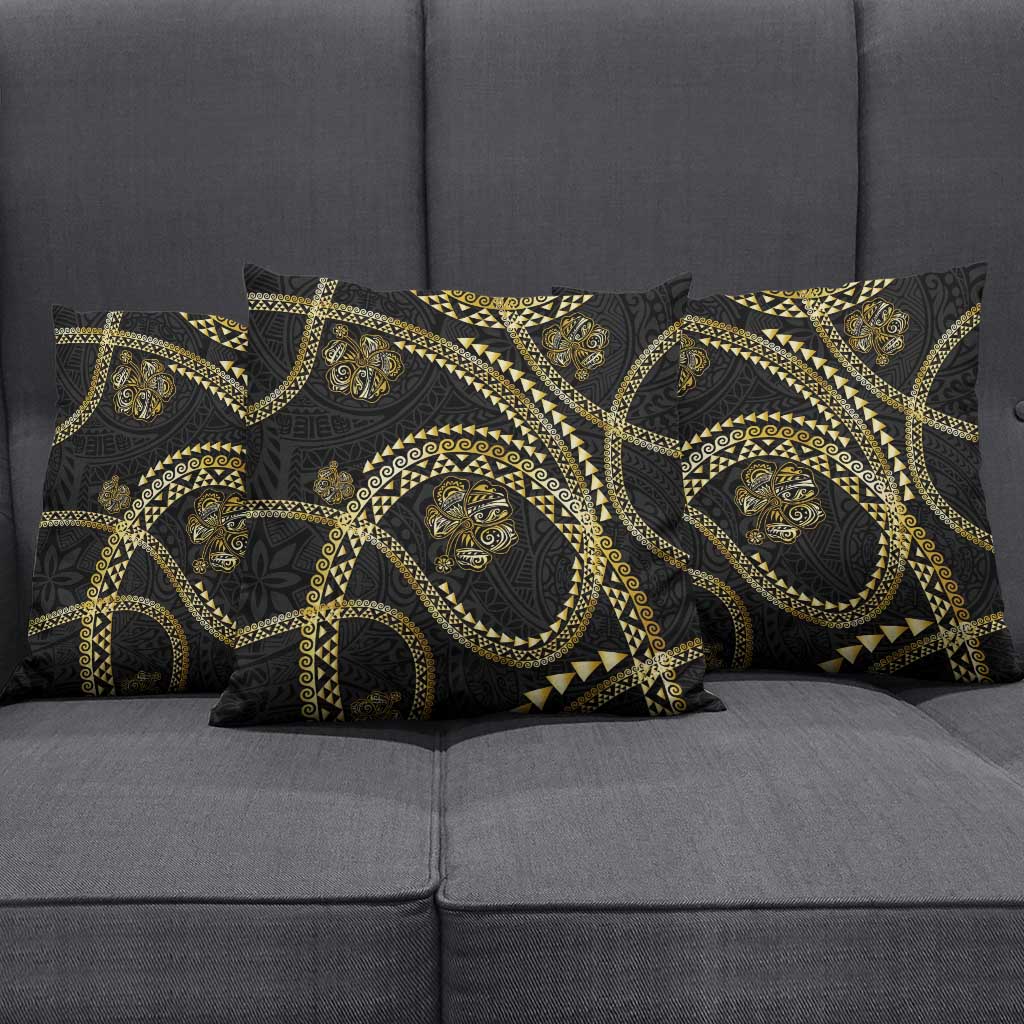 Hawaiian Kakau Art and Hisbiscus Tattoo Pillow Cover Tribal Pattern-Gold Style LT03 - Polynesian Pride