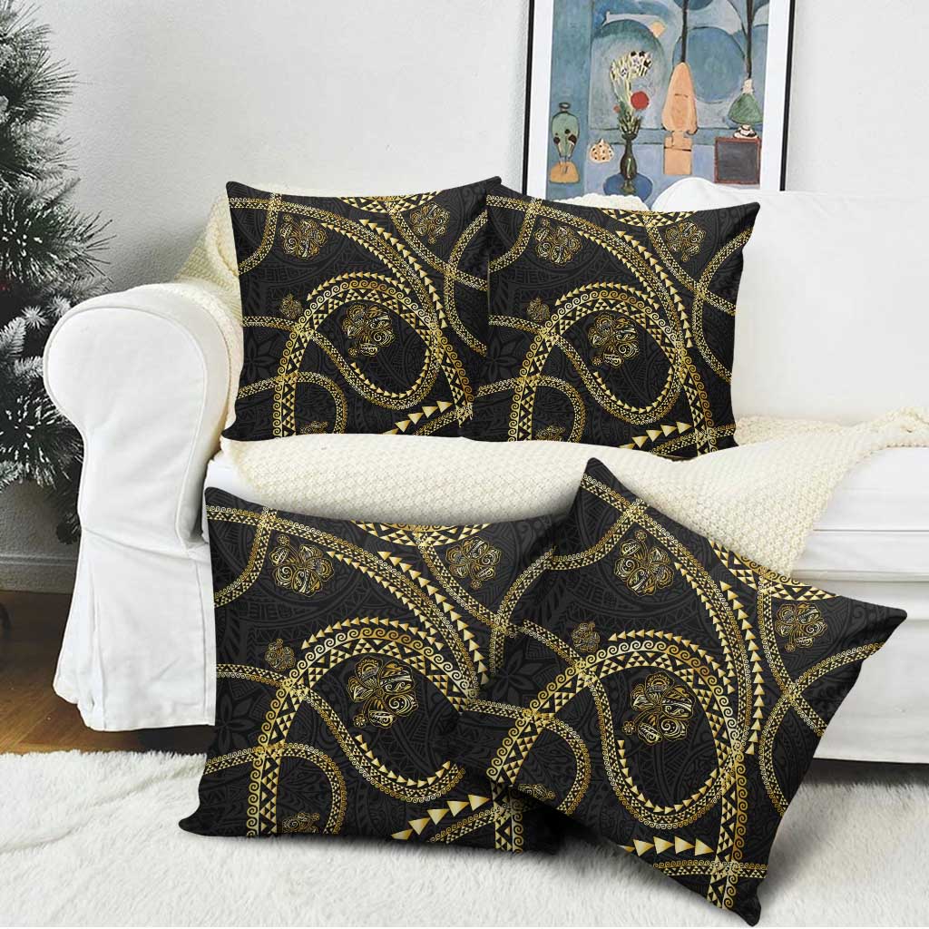 Hawaiian Kakau Art and Hisbiscus Tattoo Pillow Cover Tribal Pattern-Gold Style LT03 - Polynesian Pride