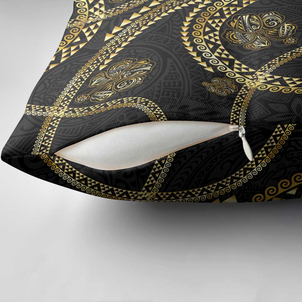 Hawaiian Kakau Art and Hisbiscus Tattoo Pillow Cover Tribal Pattern-Gold Style LT03 - Polynesian Pride