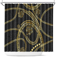 Hawaiian Kakau Art and Hibiscus Tattoo Shower Curtain Tribal Pattern-Gold Style LT03 Black - Polynesian Pride