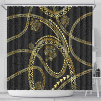 Hawaiian Kakau Art and Hibiscus Tattoo Shower Curtain Tribal Pattern-Gold Style LT03 - Polynesian Pride