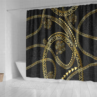 Hawaiian Kakau Art and Hibiscus Tattoo Shower Curtain Tribal Pattern-Gold Style LT03 - Polynesian Pride
