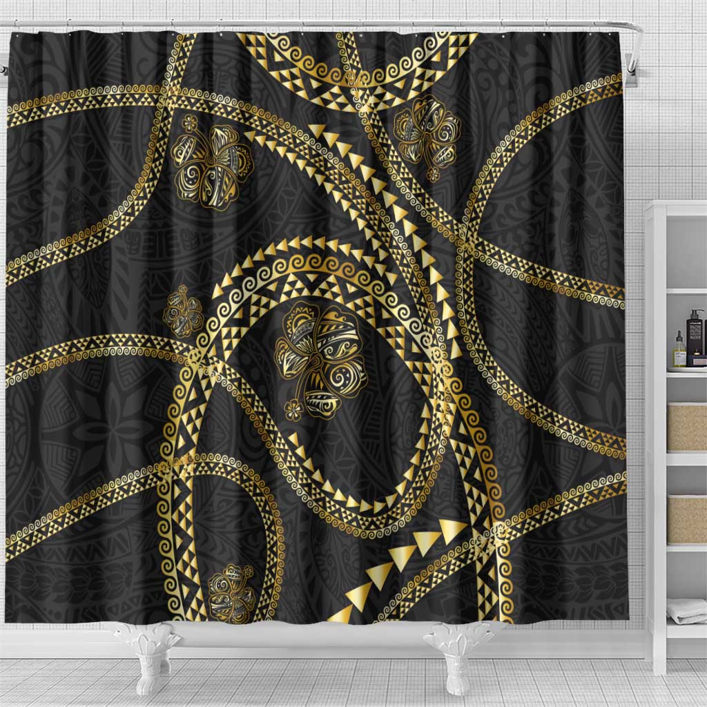Hawaiian Kakau Art and Hibiscus Tattoo Shower Curtain Tribal Pattern-Gold Style LT03 - Polynesian Pride