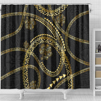 Hawaiian Kakau Art and Hibiscus Tattoo Shower Curtain Tribal Pattern-Gold Style LT03 - Polynesian Pride