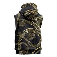 Hawaiian Kakau Art and Hibiscus Tattoo Sleeveless Hoodie Tribal Pattern-Gold Style LT03 - Polynesian Pride