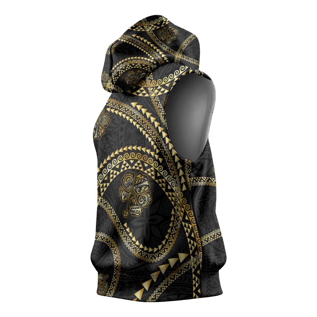 Hawaiian Kakau Art and Hibiscus Tattoo Sleeveless Hoodie Tribal Pattern-Gold Style LT03 - Polynesian Pride