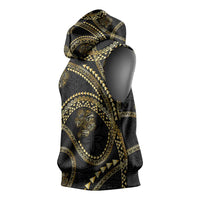 Hawaiian Kakau Art and Hibiscus Tattoo Sleeveless Hoodie Tribal Pattern-Gold Style LT03 - Polynesian Pride