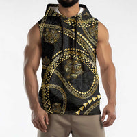 Hawaiian Kakau Art and Hibiscus Tattoo Sleeveless Hoodie Tribal Pattern-Gold Style LT03 - Polynesian Pride