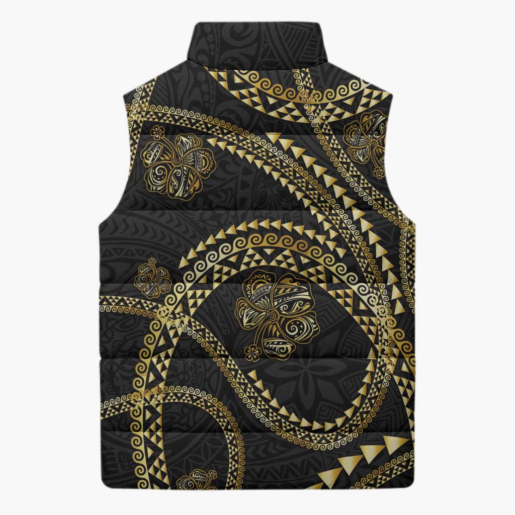 Hawaiian Kakau Art and Hisbiscus Tattoo Sleeveless Puffer Jacket Tribal Pattern-Gold Style LT03 - Polynesian Pride