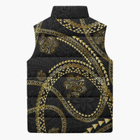 Hawaiian Kakau Art and Hisbiscus Tattoo Sleeveless Puffer Jacket Tribal Pattern-Gold Style LT03 - Polynesian Pride