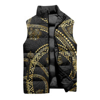Hawaiian Kakau Art and Hisbiscus Tattoo Sleeveless Puffer Jacket Tribal Pattern-Gold Style LT03 - Polynesian Pride