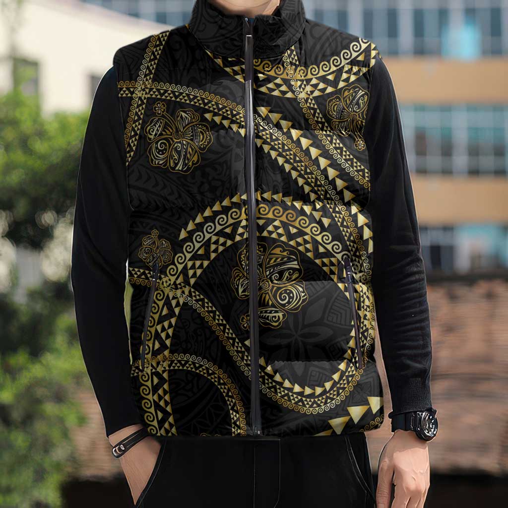 Hawaiian Kakau Art and Hisbiscus Tattoo Sleeveless Puffer Jacket Tribal Pattern-Gold Style LT03 - Polynesian Pride