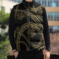 Hawaiian Kakau Art and Hisbiscus Tattoo Sleeveless Puffer Jacket Tribal Pattern-Gold Style LT03 - Polynesian Pride