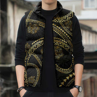 Hawaiian Kakau Art and Hisbiscus Tattoo Sleeveless Puffer Jacket Tribal Pattern-Gold Style LT03 - Polynesian Pride