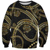 Hawaiian Kakau Art and Hisbiscus Tattoo Sweatshirt Tribal Pattern-Gold Style LT03 Unisex Black - Polynesian Pride