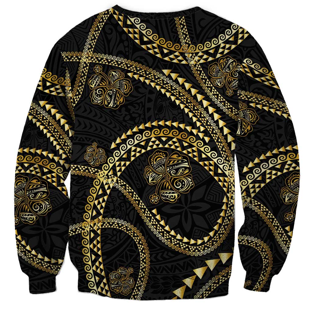 Hawaiian Kakau Art and Hisbiscus Tattoo Sweatshirt Tribal Pattern-Gold Style LT03 - Polynesian Pride
