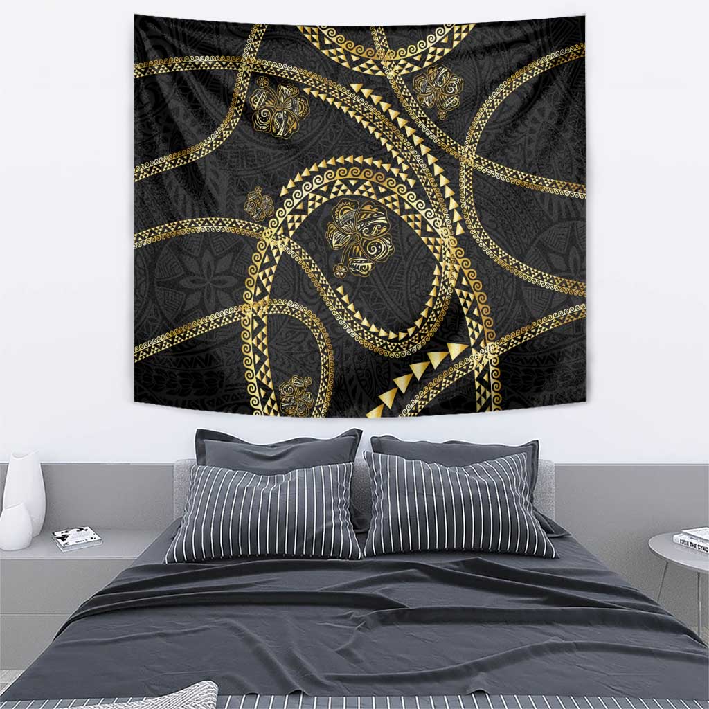 Hawaiian Kakau Art and Hisbiscus Tattoo Tapestry Tribal Pattern-Gold Style LT03 - Polynesian Pride
