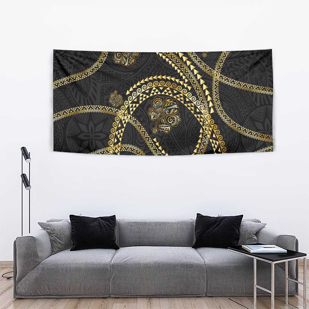 Hawaiian Kakau Art and Hisbiscus Tattoo Tapestry Tribal Pattern-Gold Style LT03 - Polynesian Pride