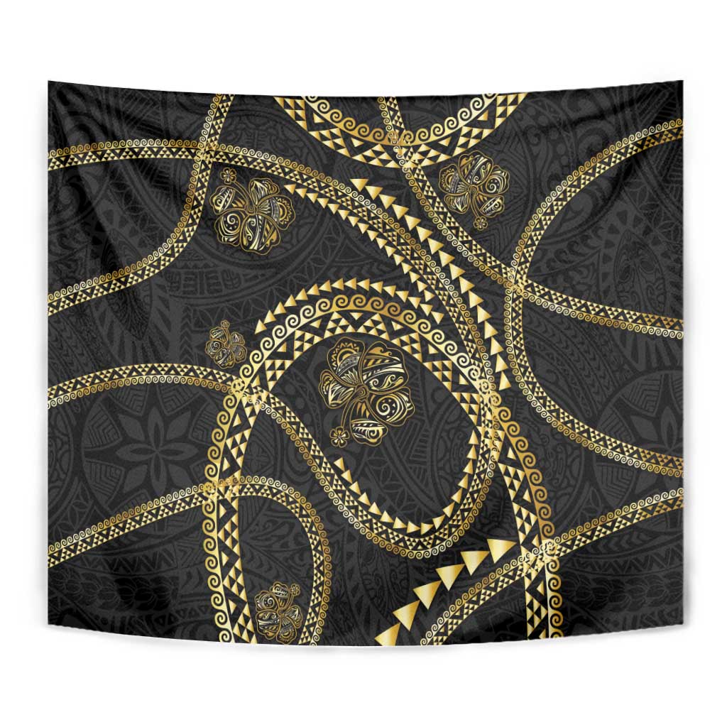 Hawaiian Kakau Art and Hisbiscus Tattoo Tapestry Tribal Pattern-Gold Style LT03 - Polynesian Pride