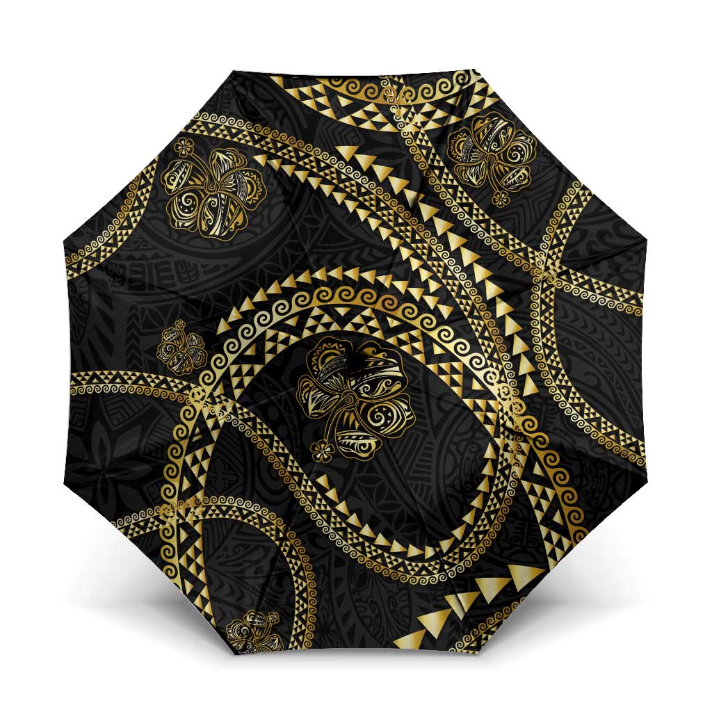 Hawaiian Kakau Art and Hisbiscus Tattoo Umbrella Tribal Pattern-Gold Style LT03 One Size Folded 11.42 inch Opened Diameter 37.4 inch Black - Polynesian Pride