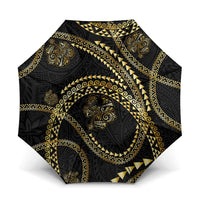 Hawaiian Kakau Art and Hisbiscus Tattoo Umbrella Tribal Pattern-Gold Style LT03 One Size Folded 11.42 inch Opened Diameter 37.4 inch Black - Polynesian Pride
