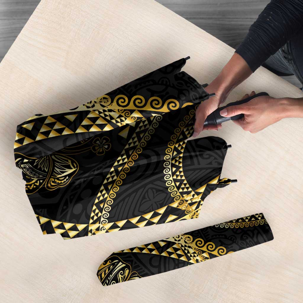 Hawaiian Kakau Art and Hisbiscus Tattoo Umbrella Tribal Pattern-Gold Style LT03 - Polynesian Pride