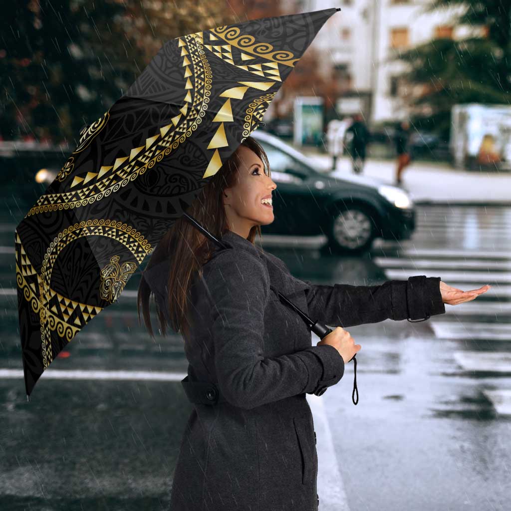 Hawaiian Kakau Art and Hisbiscus Tattoo Umbrella Tribal Pattern-Gold Style LT03 - Polynesian Pride