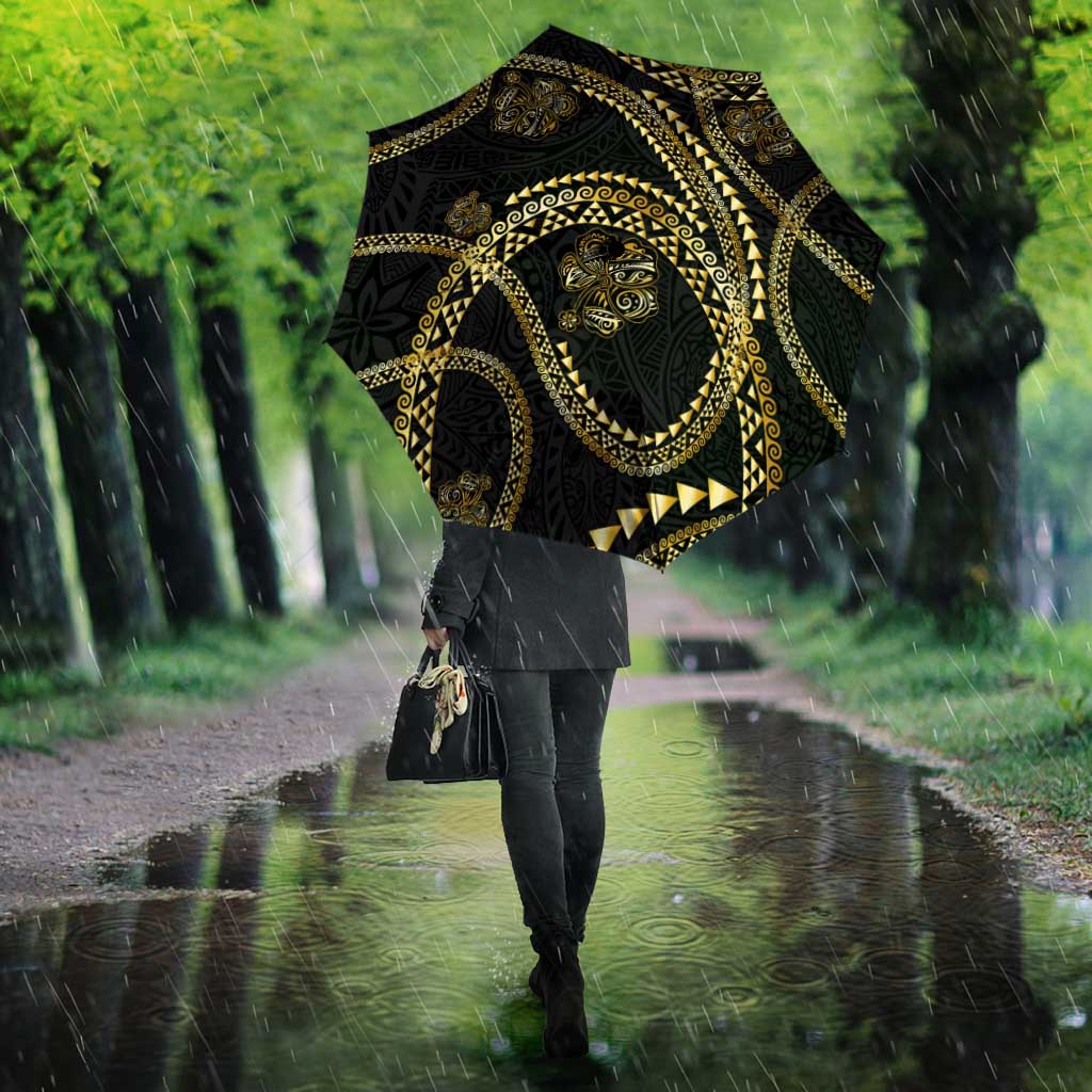 Hawaiian Kakau Art and Hisbiscus Tattoo Umbrella Tribal Pattern-Gold Style LT03 - Polynesian Pride