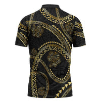 Hawaiian Kakau Art and Hibiscus Tattoo Zipper Polo Shirt Tribal Pattern-Gold Style LT03 - Polynesian Pride