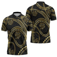 Hawaiian Kakau Art and Hibiscus Tattoo Zipper Polo Shirt Tribal Pattern-Gold Style LT03 - Polynesian Pride
