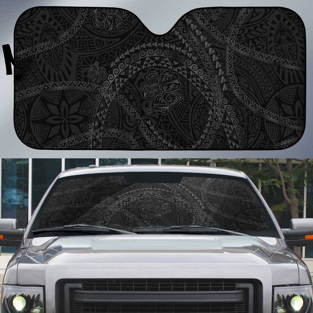 Hawaiian Kakau Art and Hisbiscus Tattoo Auto Sun Shade Tribal Pattern-Black Gradient Style LT03 Black - Polynesian Pride