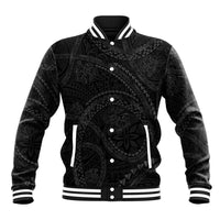 Hawaiian Kakau Art and Hisbiscus Tattoo Baseball Jacket Tribal Pattern-Black Gradient Style LT03 Unisex Black - Polynesian Pride