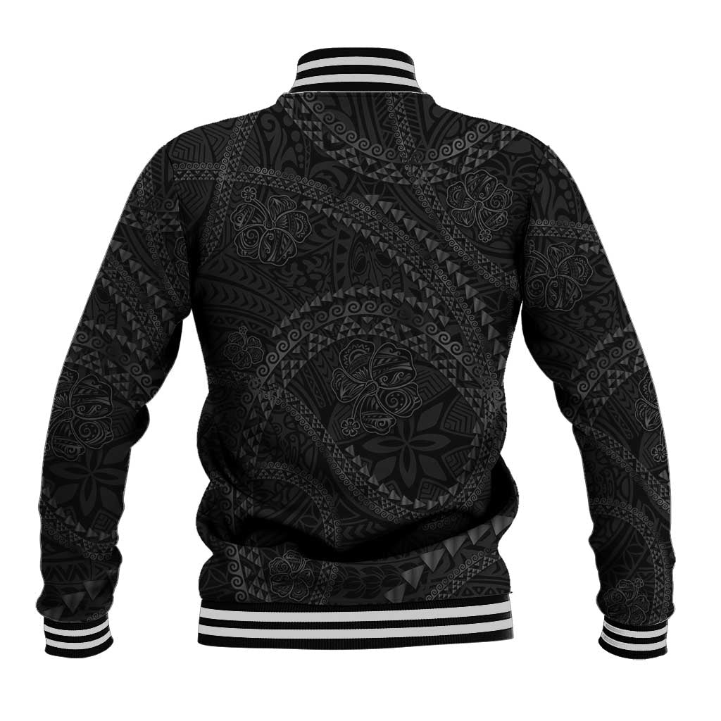 Hawaiian Kakau Art and Hisbiscus Tattoo Baseball Jacket Tribal Pattern-Black Gradient Style LT03 - Polynesian Pride