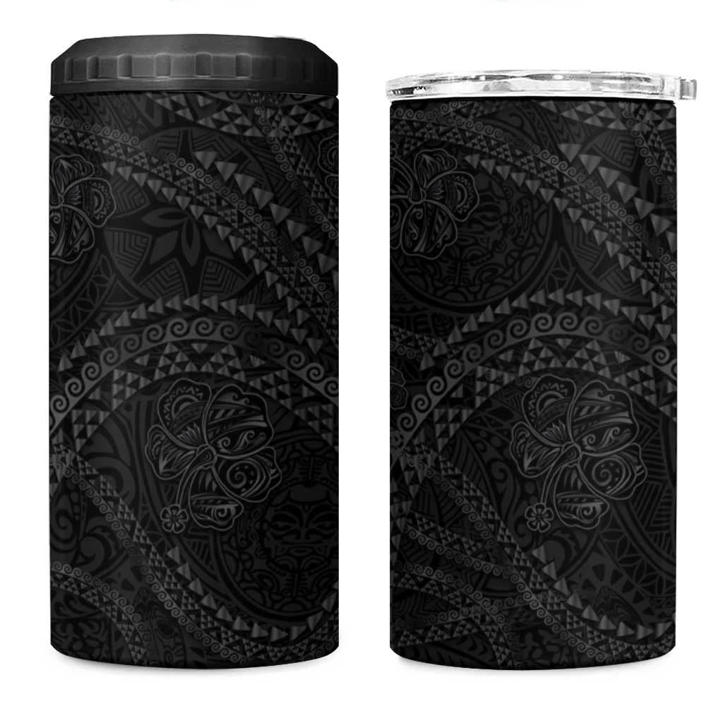 Hawaiian Kakau Art and Hisbiscus Tattoo 4 in 1 Can Cooler Tumbler Tribal Pattern-Black Gradient Style LT03 One Size: 16 oz Black - Polynesian Pride