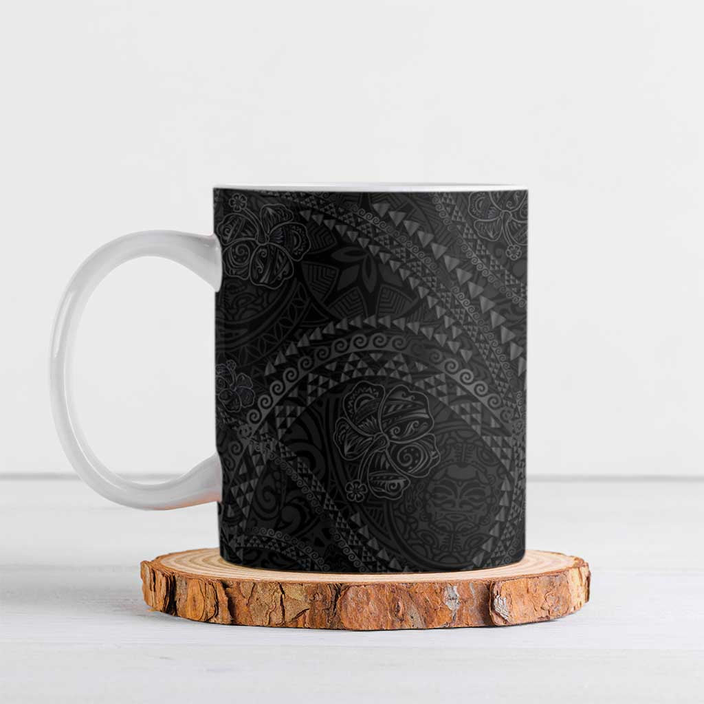 Hawaiian Kakau Art and Hisbiscus Tattoo Ceramic Mug Tribal Pattern-Black Gradient Style LT03 Black - Polynesian Pride