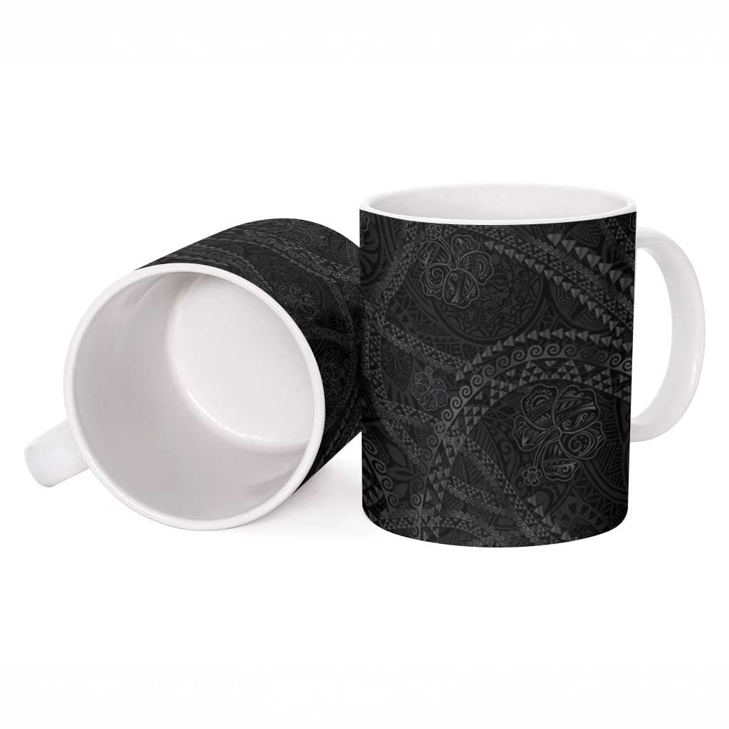 Hawaiian Kakau Art and Hisbiscus Tattoo Ceramic Mug Tribal Pattern-Black Gradient Style LT03 - Polynesian Pride