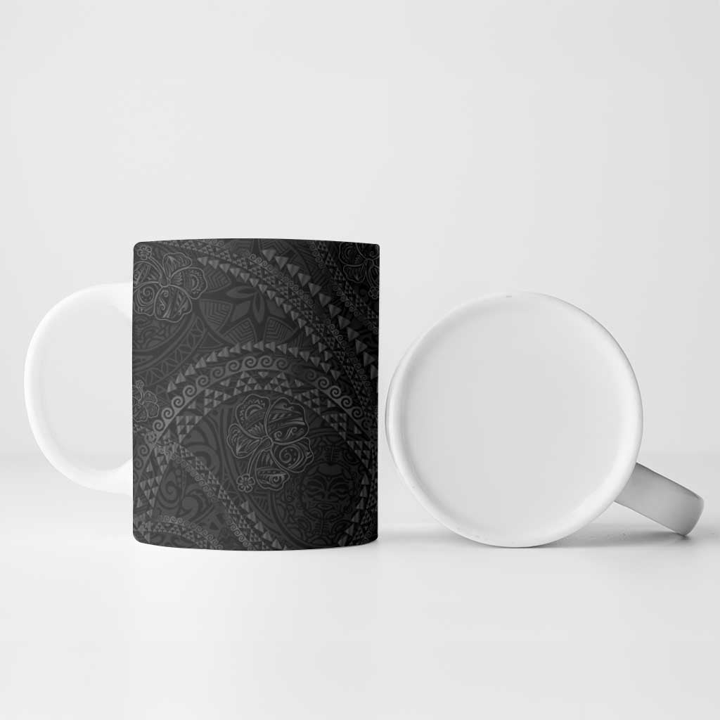 Hawaiian Kakau Art and Hisbiscus Tattoo Ceramic Mug Tribal Pattern-Black Gradient Style LT03 - Polynesian Pride