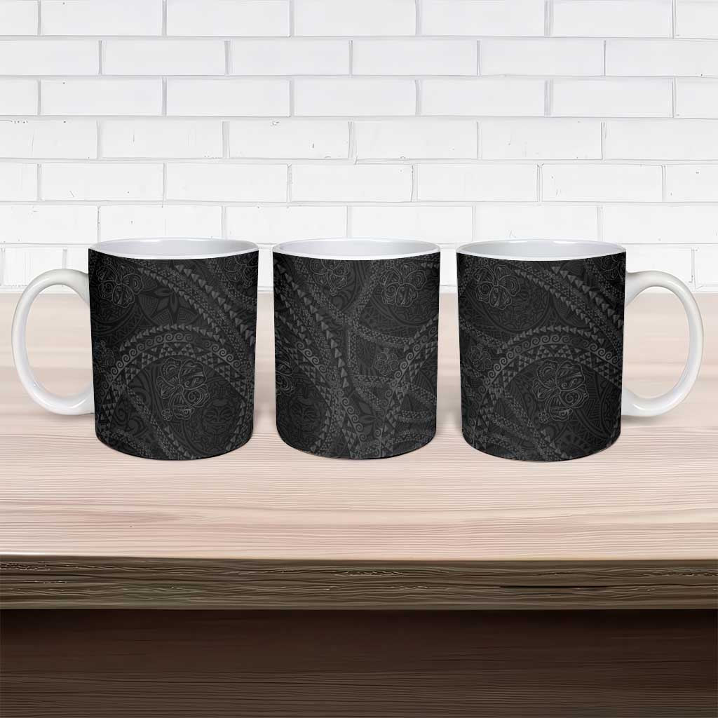 Hawaiian Kakau Art and Hisbiscus Tattoo Ceramic Mug Tribal Pattern-Black Gradient Style LT03 - Polynesian Pride