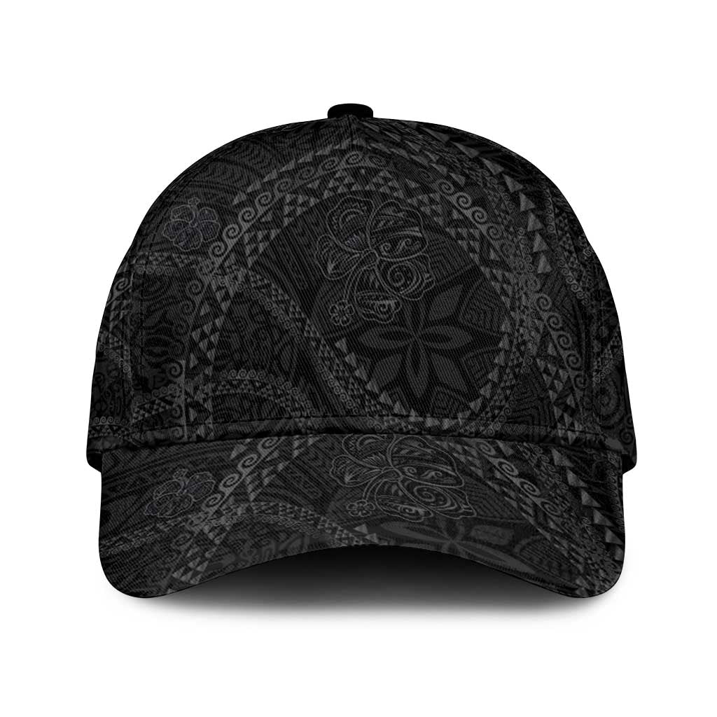 Hawaiian Kakau Art and Hisbiscus Tattoo Classic Cap Tribal Pattern-Black Gradient Style LT03 Universal Fit Black - Polynesian Pride