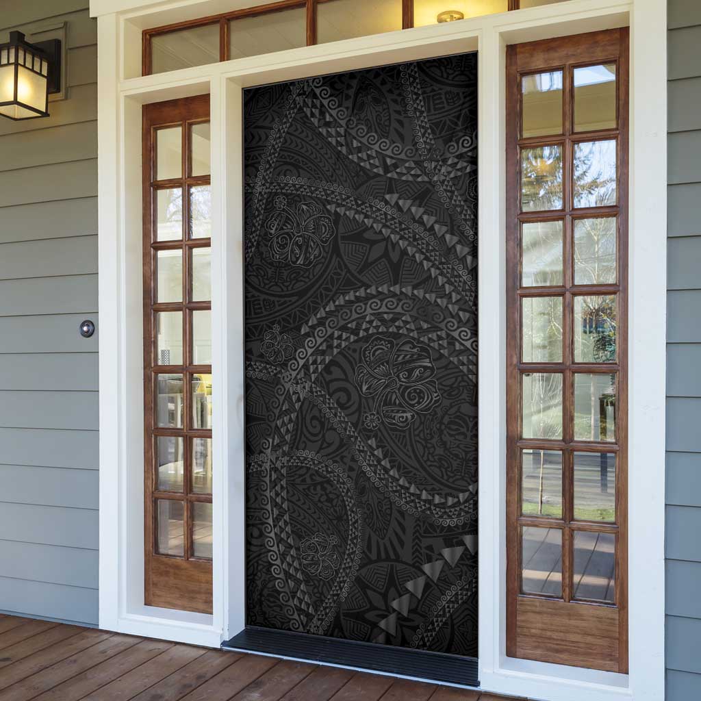 Hawaiian Kakau Art and Hisbiscus Tattoo Door Cover Tribal Pattern-Black Gradient Style LT03 - Polynesian Pride