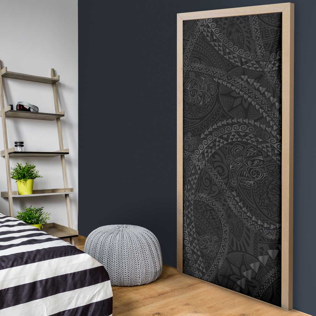 Hawaiian Kakau Art and Hisbiscus Tattoo Door Cover Tribal Pattern-Black Gradient Style LT03 - Polynesian Pride