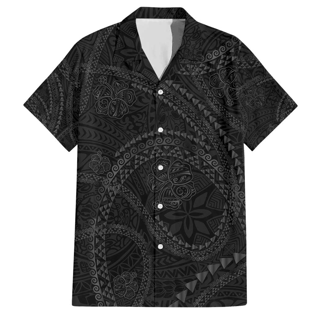 Hawaiian Kakau Art and Hisbiscus Tattoo Hawaiian Shirt Tribal Pattern-Black Gradient Style LT03 Black - Polynesian Pride
