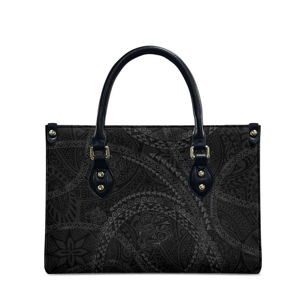 Hawaiian Kakau Art and Hisbiscus Tattoo Leather Bag Tribal Pattern-Black Gradient Style LT03 - Polynesian Pride